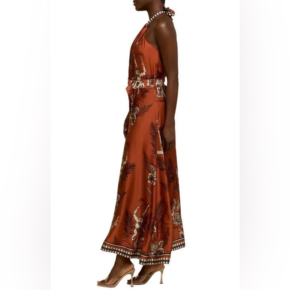 NWT- CIEBON Courtney Animal Print Halter Neck Satin Maxi Dress Size: XL - Picture 4 of 15